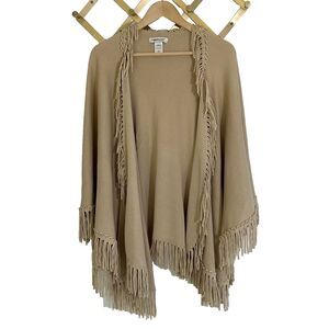 Coldwater Creek Knit Fringe Shawl Wrap Tan Western Cowboy Festival Rodeo Classic